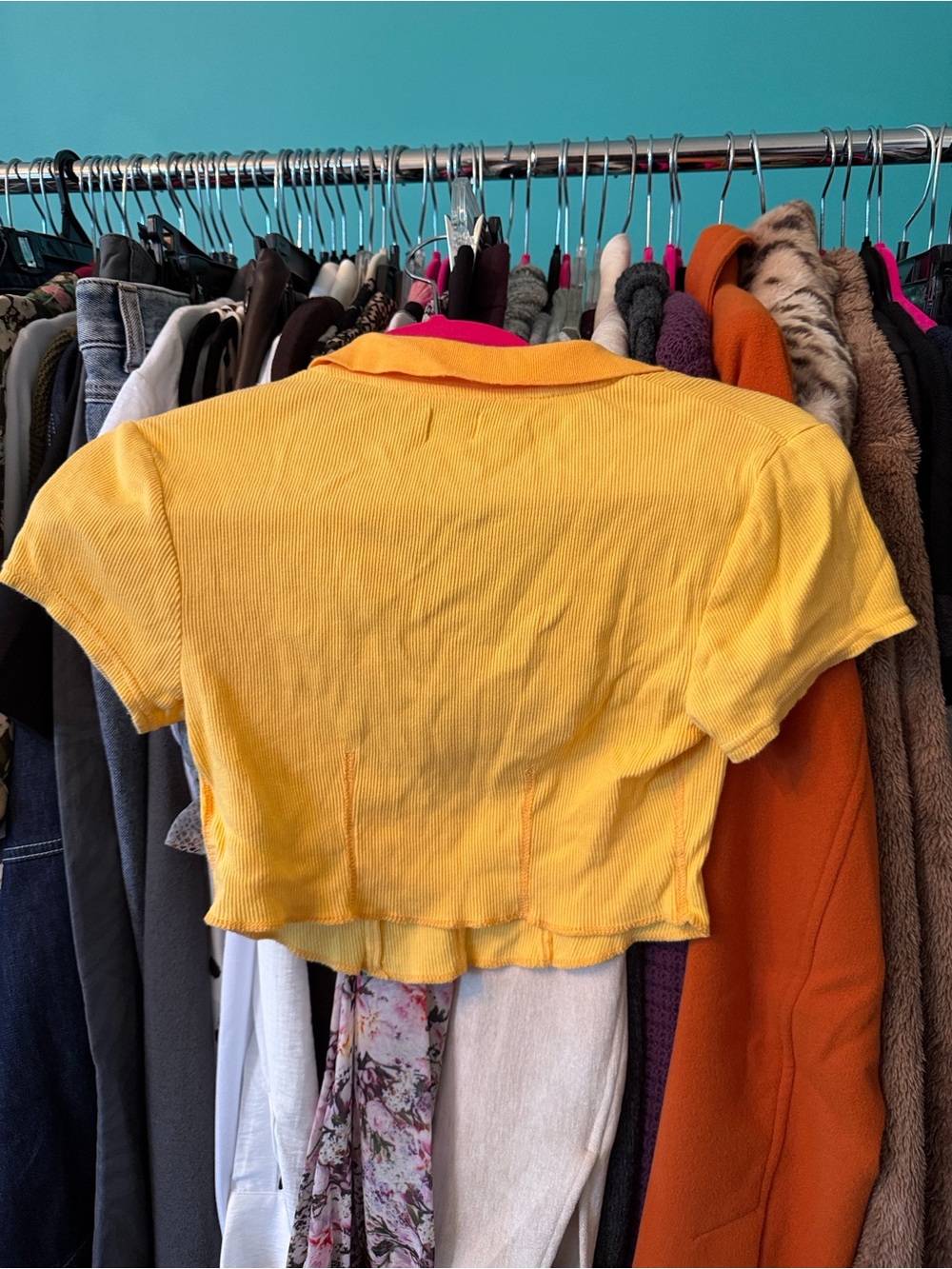 BDG Bright Yellow Ribbed Cropped Polo - Picture 3 of 3